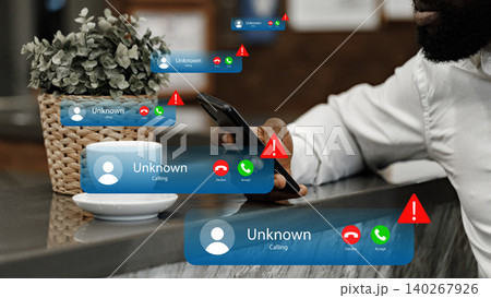 Scam call sms messages received while sitting at a cafe during morning hours Scam call sms messages received while sitting at a cafe during morning hours 140267926