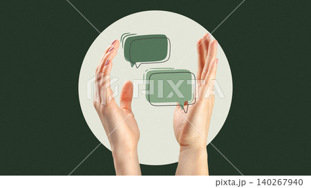 Hands show conversation bubbles during a discussion about news and messages Hands show conversation bubbles during a discussion about news and messages 140267940
