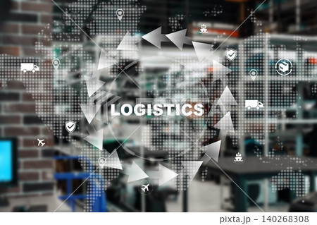 Logistics management process in a warehouse with digital elements overlaid Logistics management process in a warehouse with digital elements overlaid 140268308