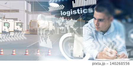 Logistics operations at a distribution center during working hours with a planning session Logistics operations at a distribution center during working hours with a planning session 140268556