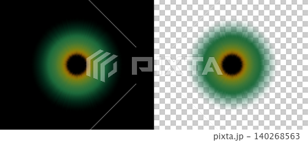 Luminous green and yellow radiating light effect with a dark center, resembling a cosmic eye or solar eclipse, on black and transparent background. Concept of visual power and mystery Luminous green and yellow radiating light effect with a dark center, resembling a cosmic eye or solar eclipse, on black and transparent background. Concept of visual power and mystery 140268563