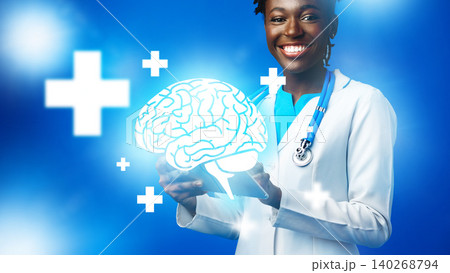 Health care professional with a brain symbol in hands during a wellness event 140268794