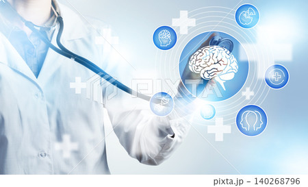 Health professional examines brain health with digital tools in a modern setting Health professional examines brain health with digital tools in a modern setting 140268796