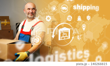 Worker manages logistics tasks and prepares shipping in a warehouse setting Worker manages logistics tasks and prepares shipping in a warehouse setting 140268815