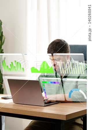 Digital business chart display with AI tools in a home office setting during daytime Digital business chart display with AI tools in a home office setting during daytime 140268841