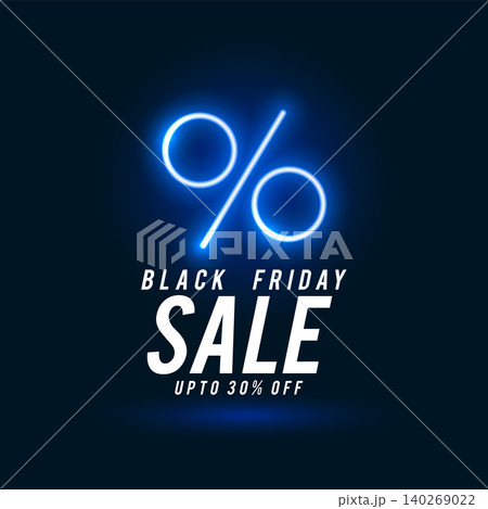 black friday discount offer background with glowing percent neon frame 140269022