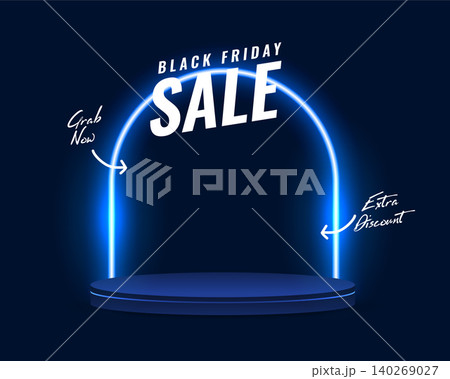black friday mega sale background with podium stand and neon frame black friday mega sale background with podium stand and neon frame 140269027