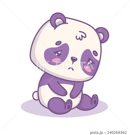 Sad Panda Bear Sitting With Head Down. Small Kawaii Cartoon Animal Depression Loneliness And Emotional Burnout. Vector Illustration 140269362