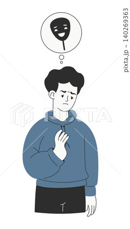 Neurodiversity. Exhausted Man After Social Masking. Mental Health and Autistic Burnout Concept. Tired Character with Mask Symbol in Thought Bubble. Minimalist Vector Illustration. 140269363