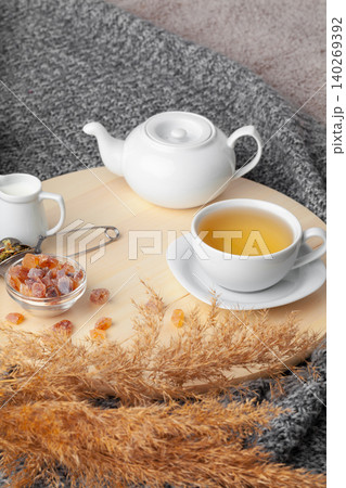 Tea time. Cup of tea on a beautifully decorated table Tea time. Cup of tea on a beautifully decorated table 140269392
