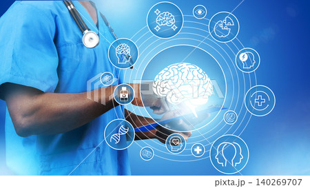Medical professional uses tablet to explore brain health and technology in healthcare Medical professional uses tablet to explore brain health and technology in healthcare 140269707