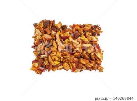 Mixture herbal floral fruit tea with petals, dry berries and fruits. Texsture Mixture herbal floral fruit tea with petals, dry berries and fruits. Texsture 140269844
