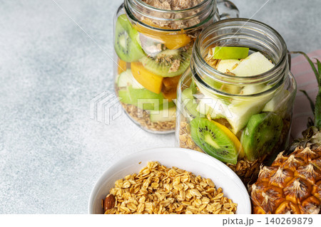 Healthy food: porridge with fruit on the table. Healthy food: porridge with fruit on the table. 140269879