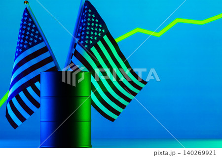 Price of american oil is changing concept. Black barrel with oil and graph Price of american oil is changing concept. Black barrel with oil and graph 140269921
