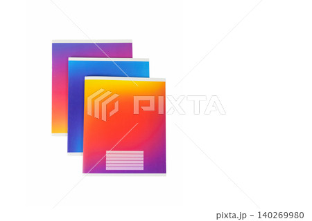 stack of three gradient notebooks with an offset on white background 140269980