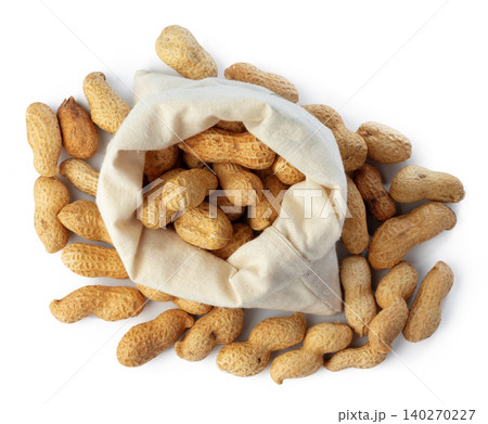 Sack of peanuts isolated on white background 140270227