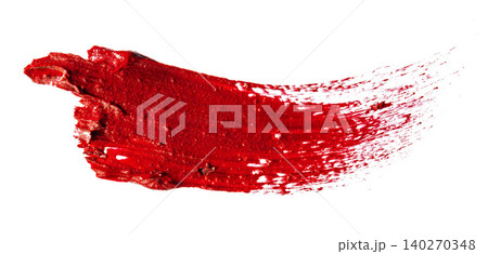 Stain swatch of a red matte lipstick on white background 140270348