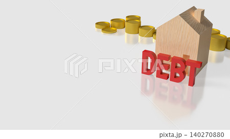 Home Debt Crisis With Golden Coins 3d render. 140270880