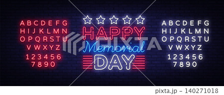 Memorial Day Vector. Memorial Day neon sign, design template, greeting card in neon style, light banner, design element, nightlife signboard. Vector illustration. Editing text neon sign Memorial Day Vector. Memorial Day neon sign, design template, greeting card in neon style, light banner, design element, nightlife signboard. Vector illustration. Editing text neon sign 140271018