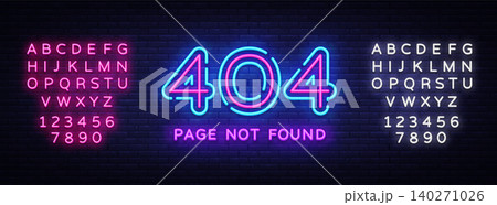 404 page not found vector banner. 404 error design template, neon sign billboard, contemporary design design. Vector illustration. Editing text neon sign 140271026