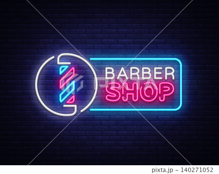 Barber Shop neon sign vector. Barber Shop Design template neon sign, light banner, neon signboard, nightly bright advertising, light inscription. Vector illustration 140271052