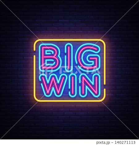 Big Win neon sign vector. Big Win Design template neon sign, light banner, neon signboard, nightly bright advertising, light inscription. Vector illustration 140271113