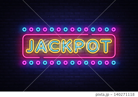 Jackpot neon sign vector. Casino Design template neon sign, light banner, neon signboard, nightly bright advertising, light inscription. Vector illustration Jackpot neon sign vector. Casino Design template neon sign, light banner, neon signboard, nightly bright advertising, light inscription. Vector illustration 140271118