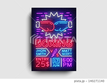 Boxing Flyer design template. Boxing night Light Banner, Design Boxing Match Invitation, Neon Style, Bright Brochure, Typography, Bright Neon Advertising. Vector illustration Boxing Flyer design template. Boxing night Light Banner, Design Boxing Match Invitation, Neon Style, Bright Brochure, Typography, Bright Neon Advertising. Vector illustration 140271140