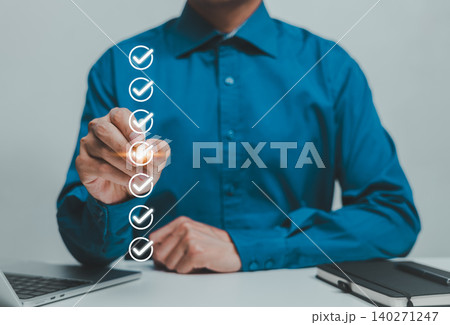 Checklist quality control and task completion concept. verified check marks, showing approval workflow, compliance review, project management, productivity, service standards, successful results Checklist quality control and task completion concept. verified check marks, showing approval workflow, compliance review, project management, productivity, service standards, successful results 140271247