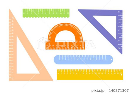 School rulers set, triangular, protractor measuring instruments for maths lessons hand drawn colorful vector illustration, back to school vocabulary object, centimetre scale doodle clipart School rulers set, triangular, protractor measuring instruments for maths lessons hand drawn colorful vector illustration, back to school vocabulary object, centimetre scale doodle clipart 140271307