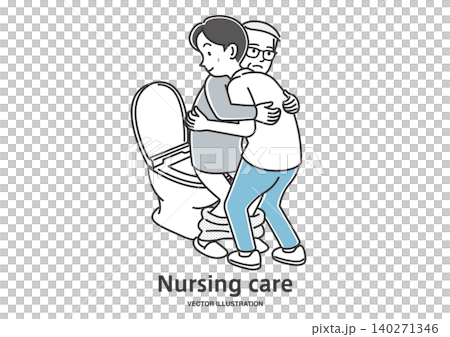 A male caregiver assisting an elderly man with his toileting needs. A male caregiver assisting an elderly man with his toileting needs. 140271346