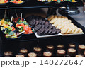 Buffet display features colorful appetizers and snacks 140272647