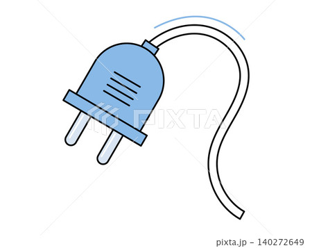 Blue electric plug with white power cord vector illustration. Energy supply, electrical connection, technology hardware, power source, charging equipment, utility. Power connector with wire Blue electric plug with white power cord vector illustration. Energy supply, electrical connection, technology hardware, power source, charging equipment, utility. Power connector with wire 140272649