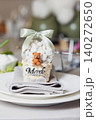 Soft ribbon ties a glass dome with marshmallows and a teddy bear 140272650