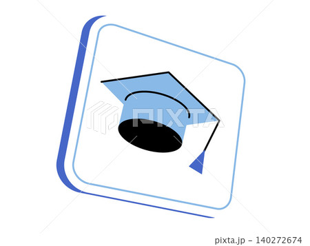Graduation cap inside a square frame vector illustration. Academic success, higher education, online learning, university degree, student achievement, graduation. Mortarboard within a rounded border 140272674
