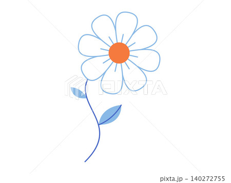 Minimalist daisy flower with blue outline and orange center vector illustration. Nature design, spring season, organic branding, floral decoration, wellness concept, eco friendly. Chamomile blossom Minimalist daisy flower with blue outline and orange center vector illustration. Nature design, spring season, organic branding, floral decoration, wellness concept, eco friendly. Chamomile blossom 140272755