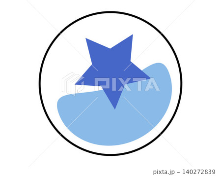 Blue star and wave inside a circle vector illustration. Quality rating, nautical theme, brand identity, success symbol, award recognition, marine services. Celestial shape and water splash 140272839