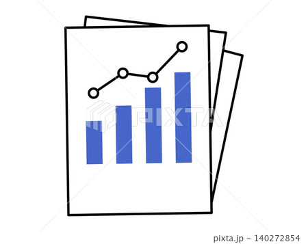 Paper report with bar chart and line graph vector illustration. Financial analysis, market research, growth, data visualization, success strategy, audit. Document with statistical diagrams 140272854