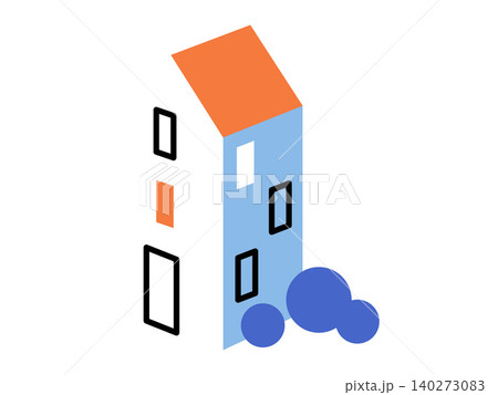 Isometric house with orange roof vector illustration. Real estate, urban planning, property, construction, architecture, housing market. Modern apartment building with geometric shapes 140273083