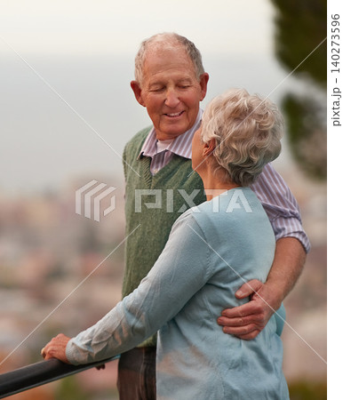 Love, marriage and elderly couple on balcony of home together with view of nature for romantic getaway. Smile, anniversary or bonding with happy senior man and woman outdoor on holiday or vacation Love, marriage and elderly couple on balcony of home together with view of nature for romantic getaway. Smile, anniversary or bonding with happy senior man and woman outdoor on holiday or vacation 140273596