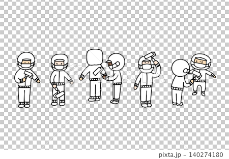 異物混入対策で粘着ローラーでゴミを除去する工場作業員たちのイラスト 140274180