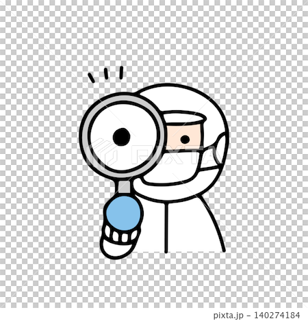 Illustration of a factory worker viewed with a magnifying glass Illustration of a factory worker viewed with a magnifying glass 140274184