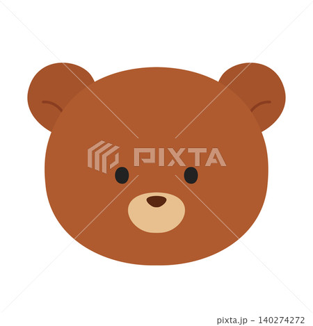 シンプルでかわいい茶色いクマの顔のフラットイラスト 140274272