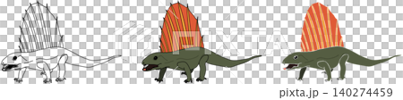 A set of stylized illustrations of Dimetrodon from the Permian period. A set of stylized illustrations of Dimetrodon from the Permian period. 140274459