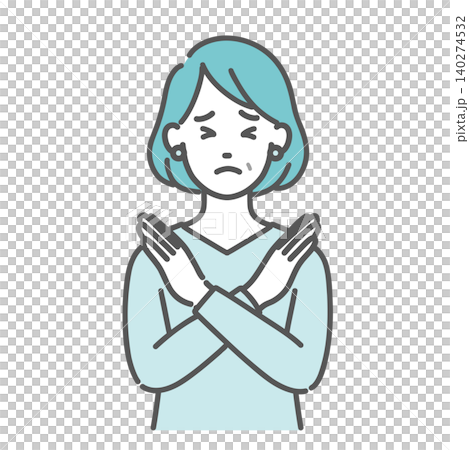 插圖展示了中年女性應該避免或給出錯誤答案的姿勢。 140274532