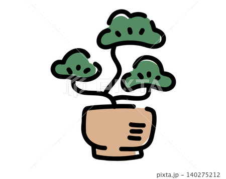 かわいい日本の盆栽 観葉植物/手描きベクターイラスト かわいい日本の盆栽 観葉植物/手描きベクターイラスト 140275212