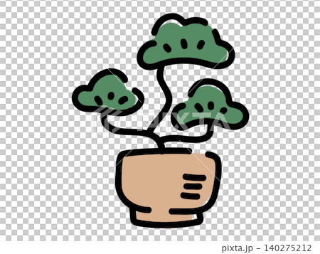 かわいい日本の盆栽 観葉植物/手描きベクターイラスト かわいい日本の盆栽 観葉植物/手描きベクターイラスト 140275212