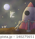 宇宙の星に着陸したロケットと飛び跳ねる宇宙飛行士 140275651
