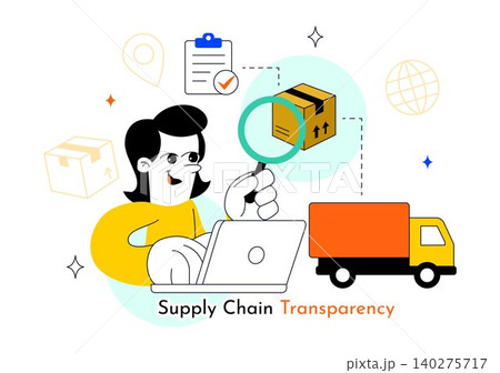 Supply Chain Transparency Vector Illustration Featuring Logistics Tracking, Shipment Monitoring, Global Distribution, and Delivery Management Supply Chain Transparency Vector Illustration Featuring Logistics Tracking, Shipment Monitoring, Global Distribution, and Delivery Management 140275717