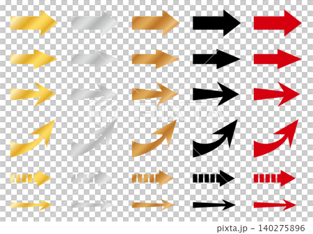 A simple set of arrows in gold, silver, copper, black, and red. A simple set of arrows in gold, silver, copper, black, and red. 140275896